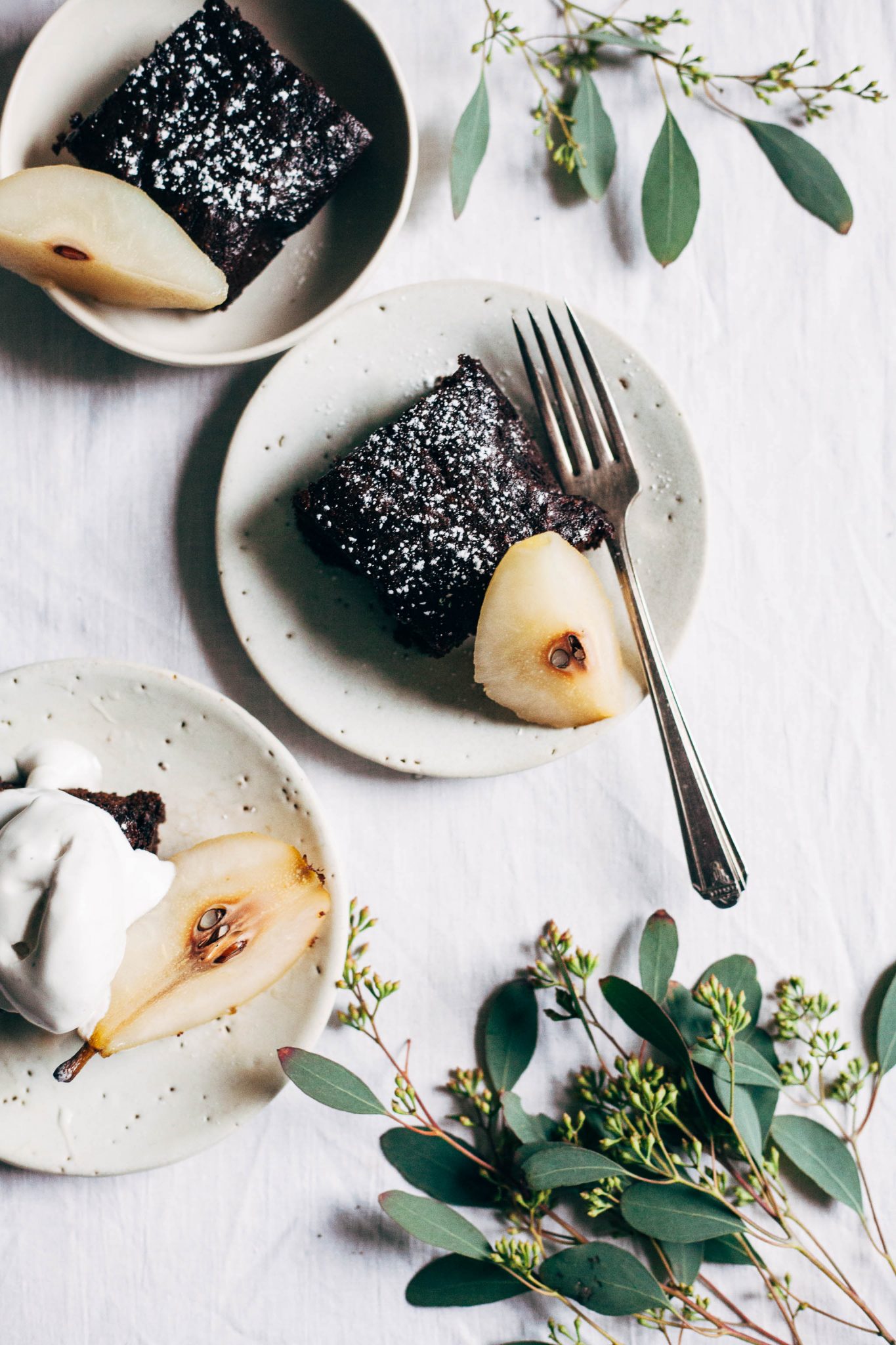 Sticky Gingerbread Cake with Cardamom Poached Pears | Spud.ca #vegan #dessert #holiday
