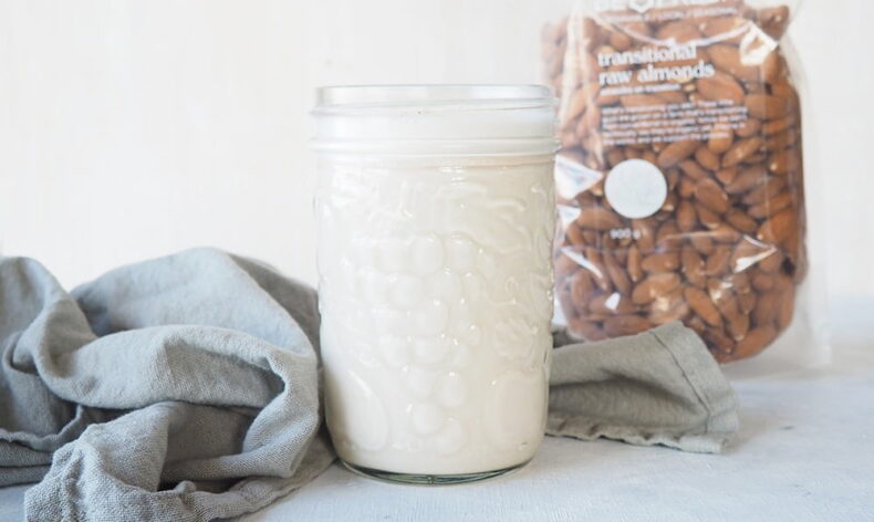 Homemade almond milk transitional almonds