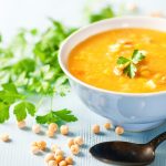 vegan split pea soup with garnish