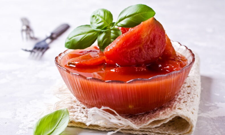 canned tomatoes in a bowl