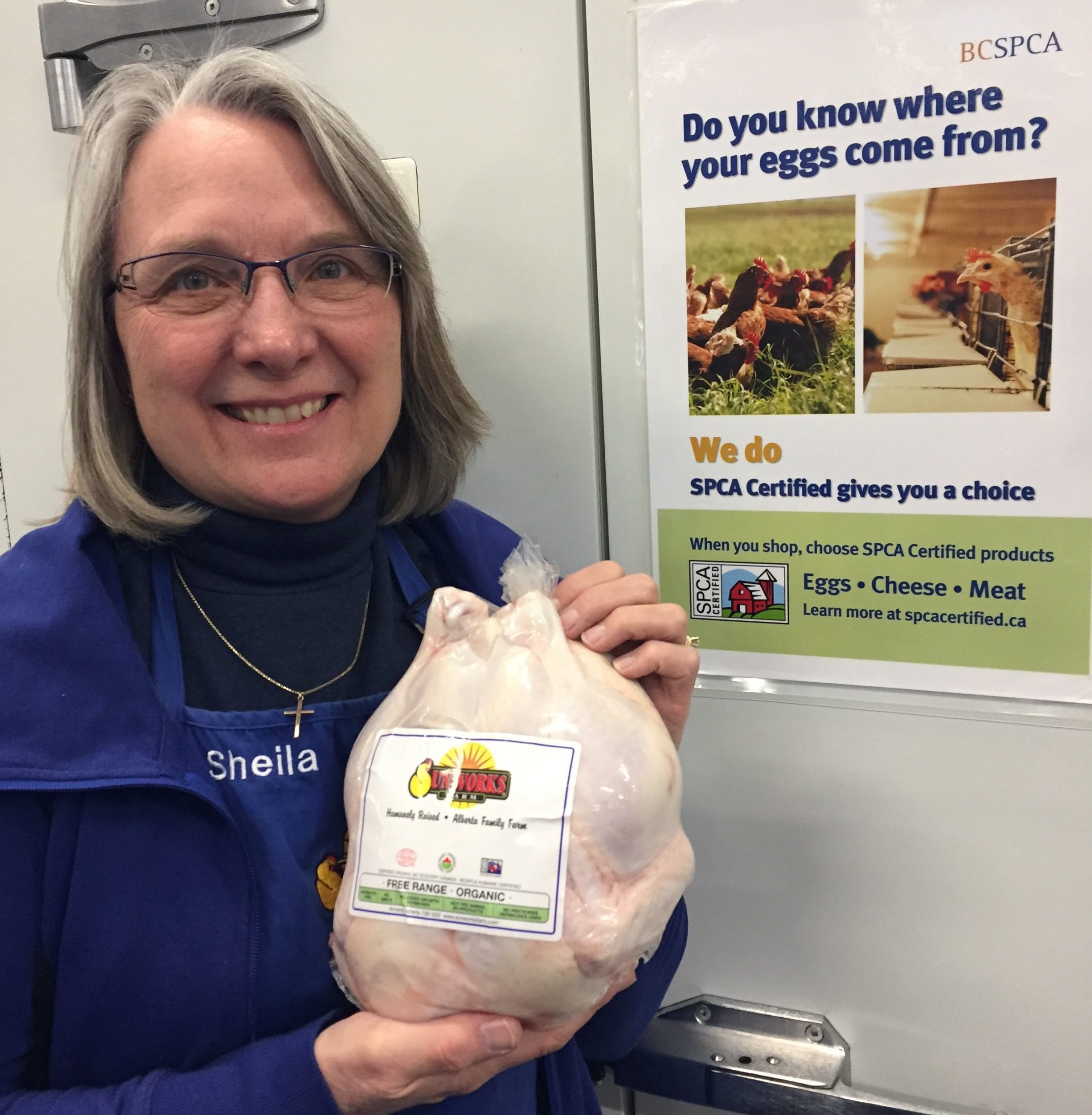 Sheila holding sunworks whole chicken